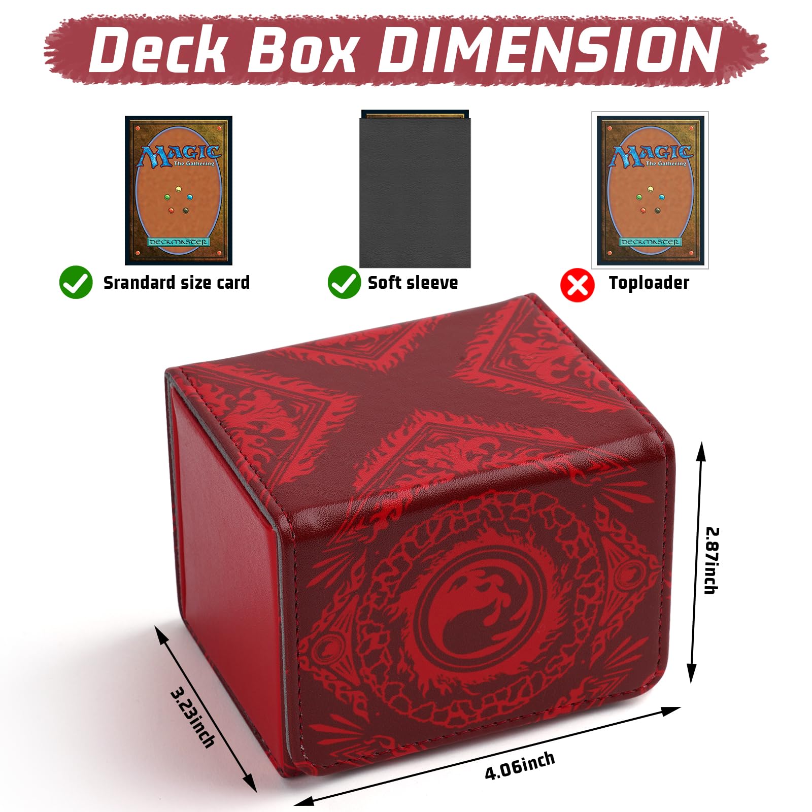 MTGPRO Red Deck Box: Holds 120+ Sleeved Cards, PU Leather Magnetic Case for MTG, Yu-Gi-Oh, One Piece TCG