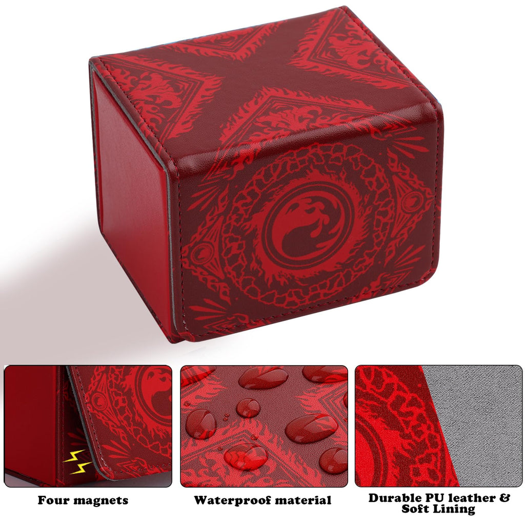 MTGPRO Red Deck Box: Holds 120+ Sleeved Cards, PU Leather Magnetic Case for MTG, Yu-Gi-Oh, One Piece TCG