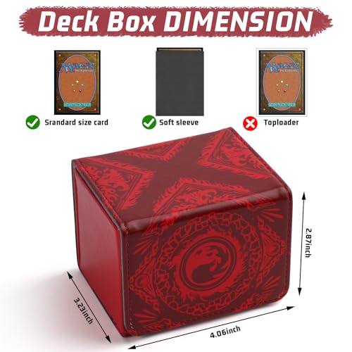 MTGPRO Red Deck Box: Holds 120+ Sleeved Cards, PU Leather Magnetic Case for MTG, Yu-Gi-Oh, One Piece TCG