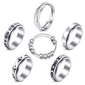 MUCAL 8-Pack Fidget Rings for Anxiety - Stainless Steel Spinner Rings with Moon, Star, Bead Designs - Sizes 6-10