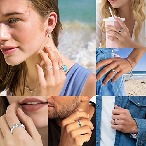 MUCAL 8-Pack Fidget Rings for Anxiety - Stainless Steel Spinner Rings with Moon, Star, Bead Designs - Sizes 6-10