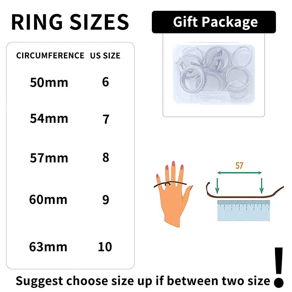 MUCAL 8-Pack Fidget Rings for Anxiety - Stainless Steel Spinner Rings with Moon, Star, Bead Designs - Sizes 6-10