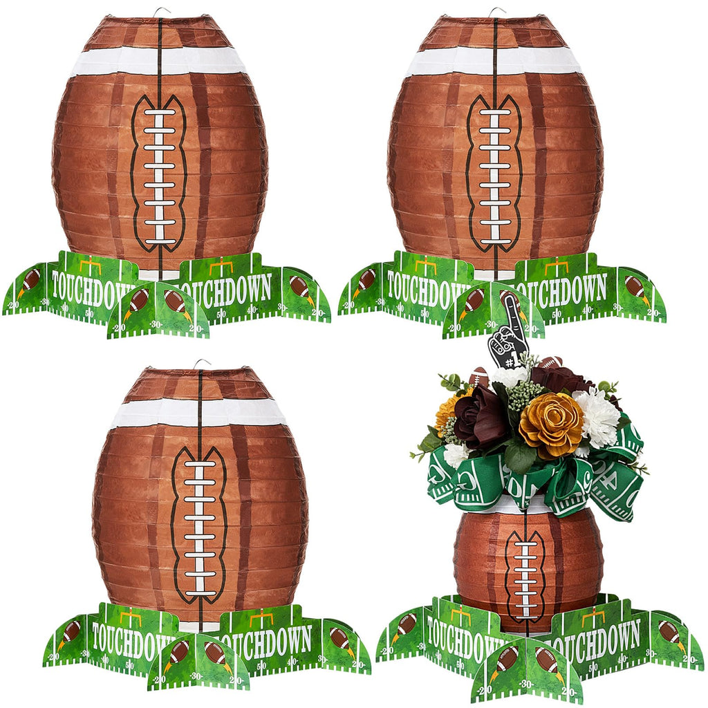 Mudder 4-Pack Football Paper Lantern Centerpieces with Stands - 12 Inch Brown American Soccer Ball Decor for Game Day Parties