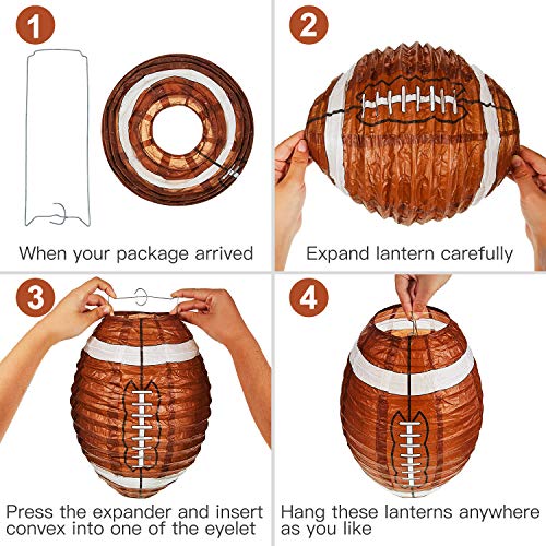 Mudder 4-Pack Football Paper Lantern Centerpieces with Stands - 12 Inch Brown American Soccer Ball Decor for Game Day Parties