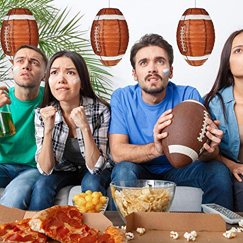 Mudder 4-Pack Football Paper Lantern Centerpieces with Stands - 12 Inch Brown American Soccer Ball Decor for Game Day Parties