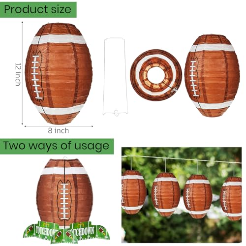 Mudder 4-Pack Football Paper Lantern Centerpieces with Stands - 12 Inch Brown American Soccer Ball Decor for Game Day Parties