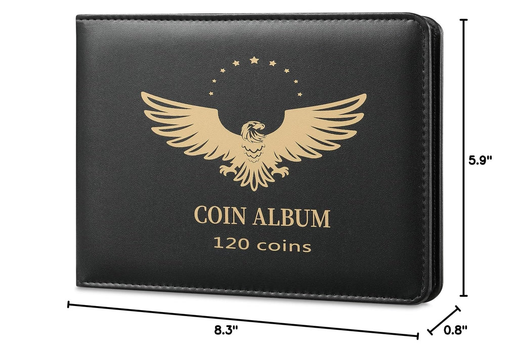 MUDOR Coin Collection Holder Book: PVC-Free 120 Pockets, PU Leather Cover for Half Dollar & Silver Dollar Coins