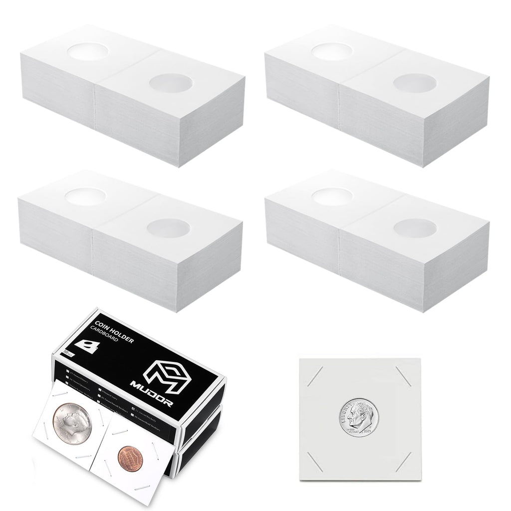 MUDOR Upgraded 200 Pack 2x2 Coin Flips for Dime, Cardboard Mylar Holders - 17.9mm Window