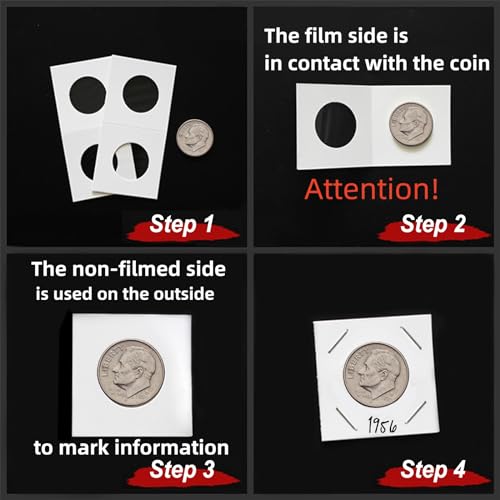 MUDOR Upgraded 200 Pack 2x2 Coin Flips for Dime, Cardboard Mylar Holders - 17.9mm Window