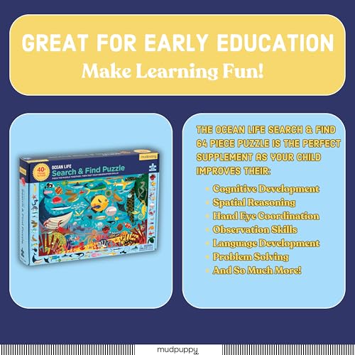 Mudpuppy Ocean Life Search & Find Puzzle – 64 Piece Jigsaw with Over 40 Hidden Sea Creatures