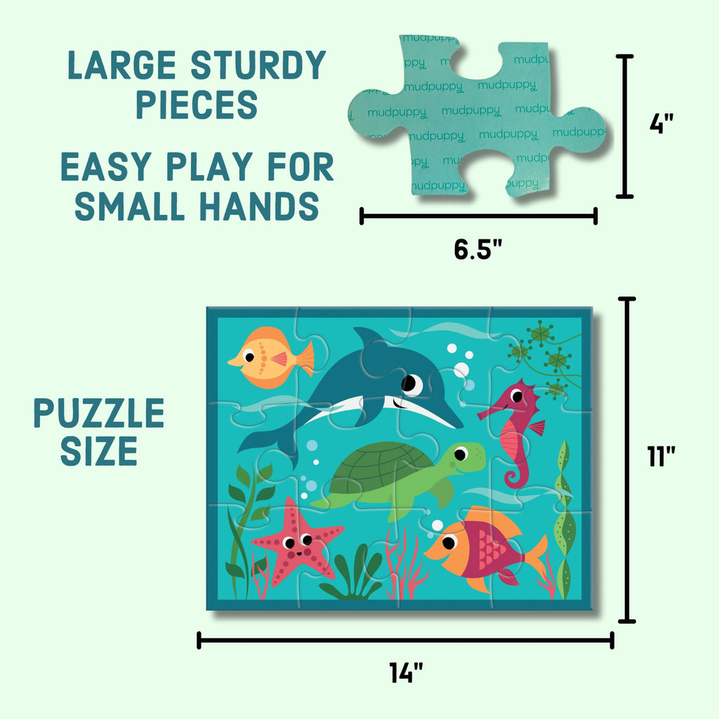 Mudpuppy Under the Sea 12-Piece Puzzle – Colorful Ocean Scene with Reusable Zipper Pouch for Toddlers Ages 2-4