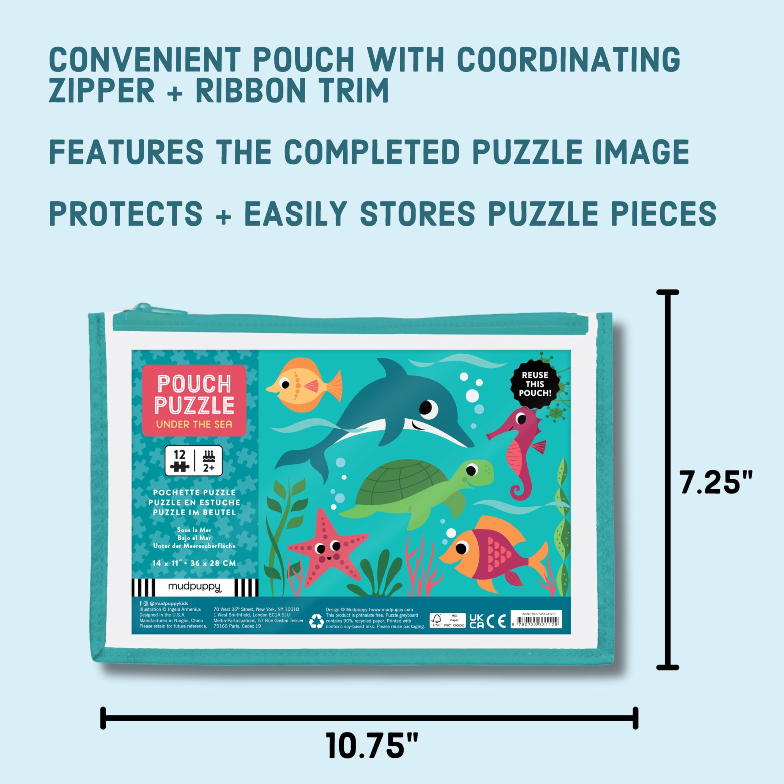 Mudpuppy Under the Sea 12-Piece Puzzle – Colorful Ocean Scene with Reusable Zipper Pouch for Toddlers Ages 2-4