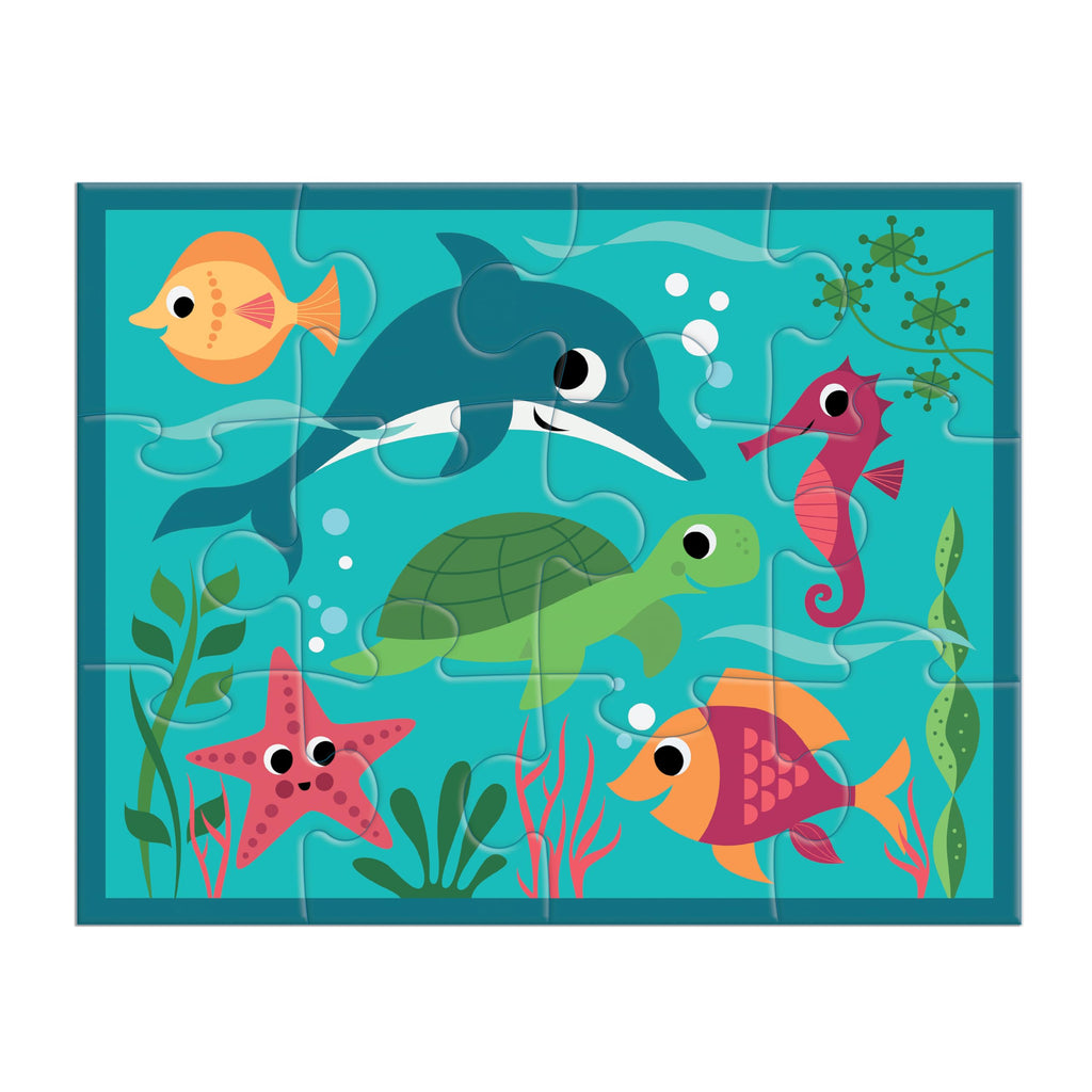 Mudpuppy Under the Sea 12-Piece Puzzle – Colorful Ocean Scene with Reusable Zipper Pouch for Toddlers Ages 2-4