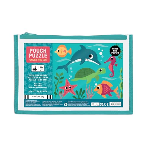 Mudpuppy Under the Sea 12-Piece Puzzle – Colorful Ocean Scene with Reusable Zipper Pouch for Toddlers Ages 2-4