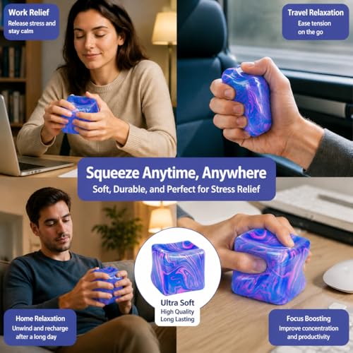 Muhubaih Stress Cube – Blue Slow-Rising Square Fidget Ball for Adults