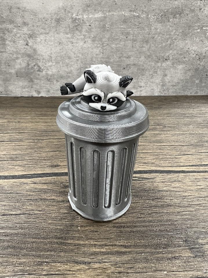 Munnygrubbers Articulating Raccoon Fidget Toy with Trash Can - 3D Printed Poseable Desk Toy