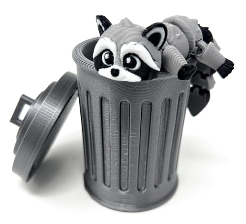 Munnygrubbers Articulating Raccoon Fidget Toy with Trash Can - 3D Printed Poseable Desk Toy