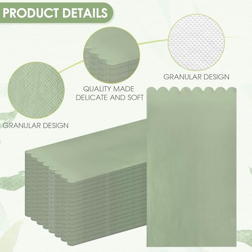 Muplaya 100-Pack Sage Green Scalloped Edge Paper Napkins – 2-Ply Disposable Dinner Napkins for Weddings, Parties, and Everyday Use
