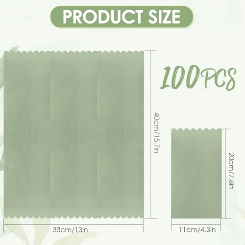 Muplaya 100-Pack Sage Green Scalloped Edge Paper Napkins – 2-Ply Disposable Dinner Napkins for Weddings, Parties, and Everyday Use