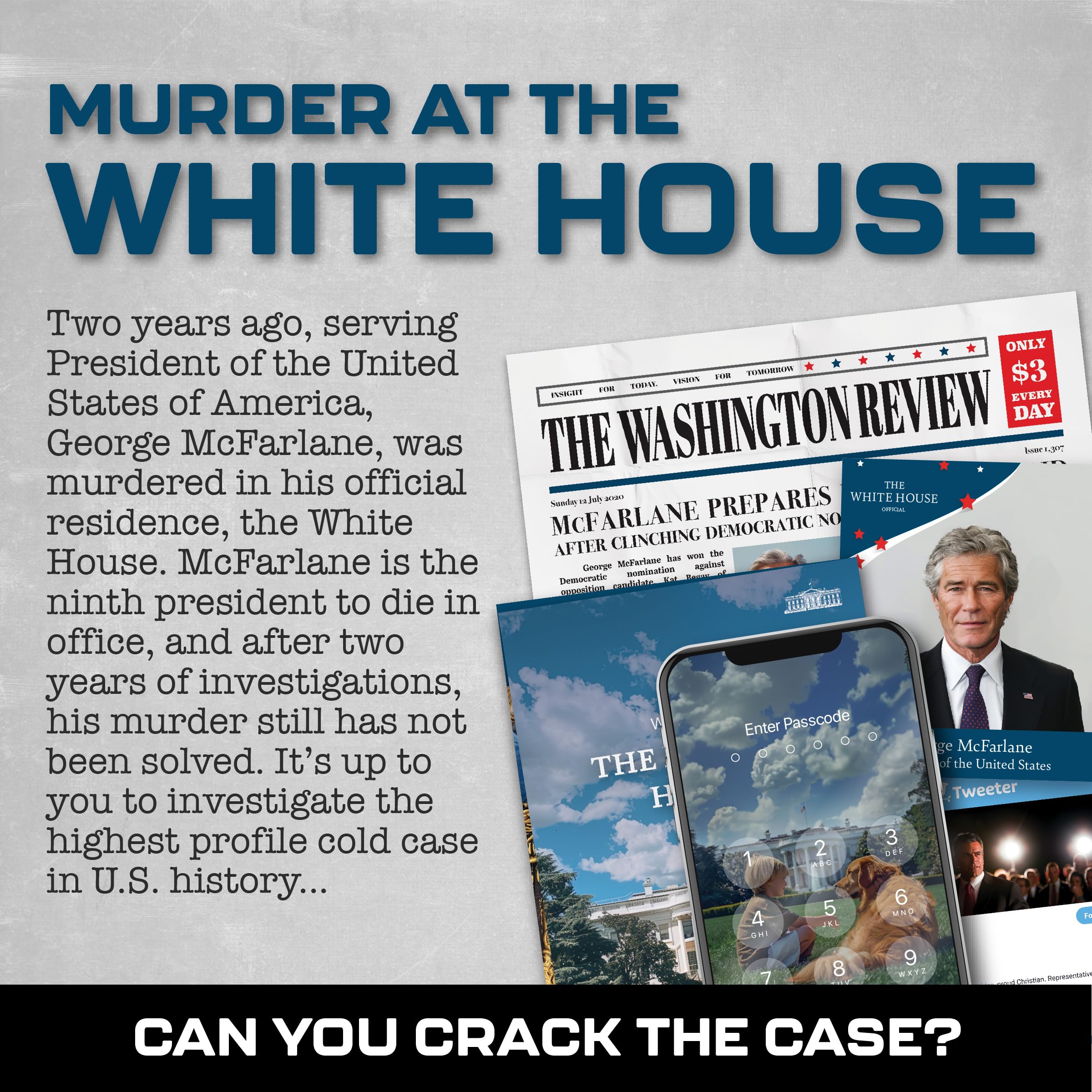 Murder at the White House: Cold Case Murder Mystery Game for Adults – 37 Evidence Pieces, 150 Min, 1-10 Players