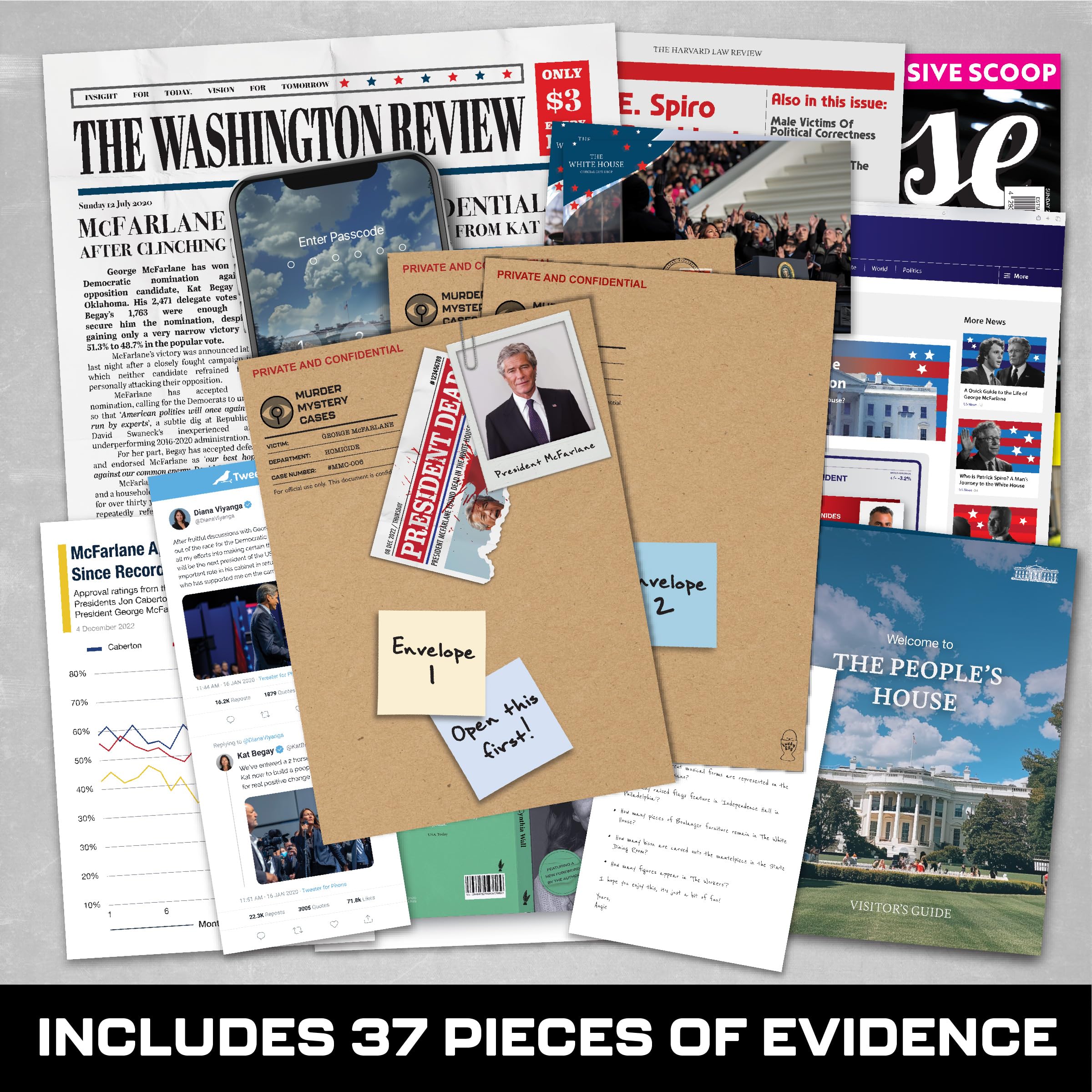 Murder at the White House: Cold Case Murder Mystery Game for Adults – 37 Evidence Pieces, 150 Min, 1-10 Players