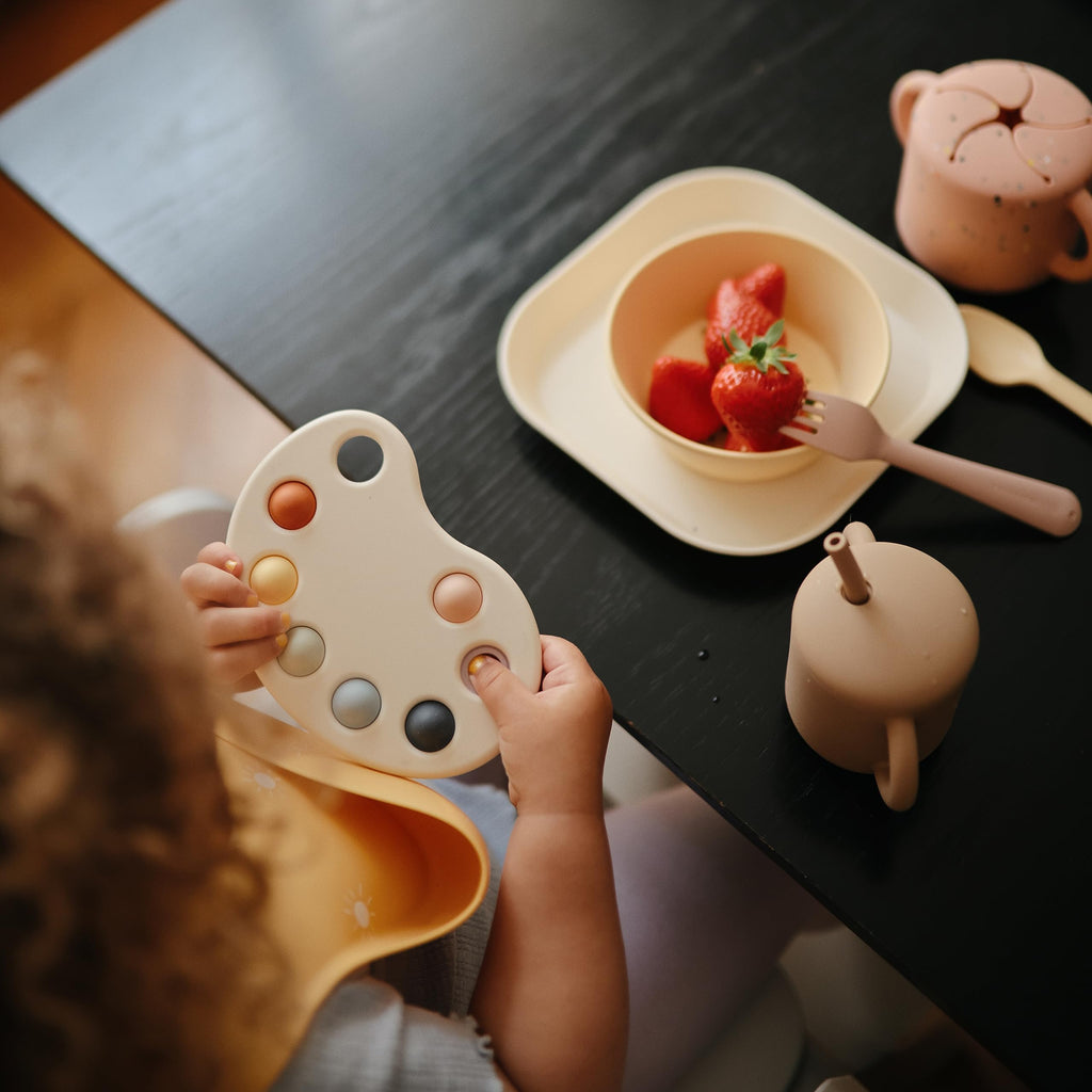 mushie Paint Palette Press Toy – Soft Silicone Pop Fidget for Baby Sensory Play