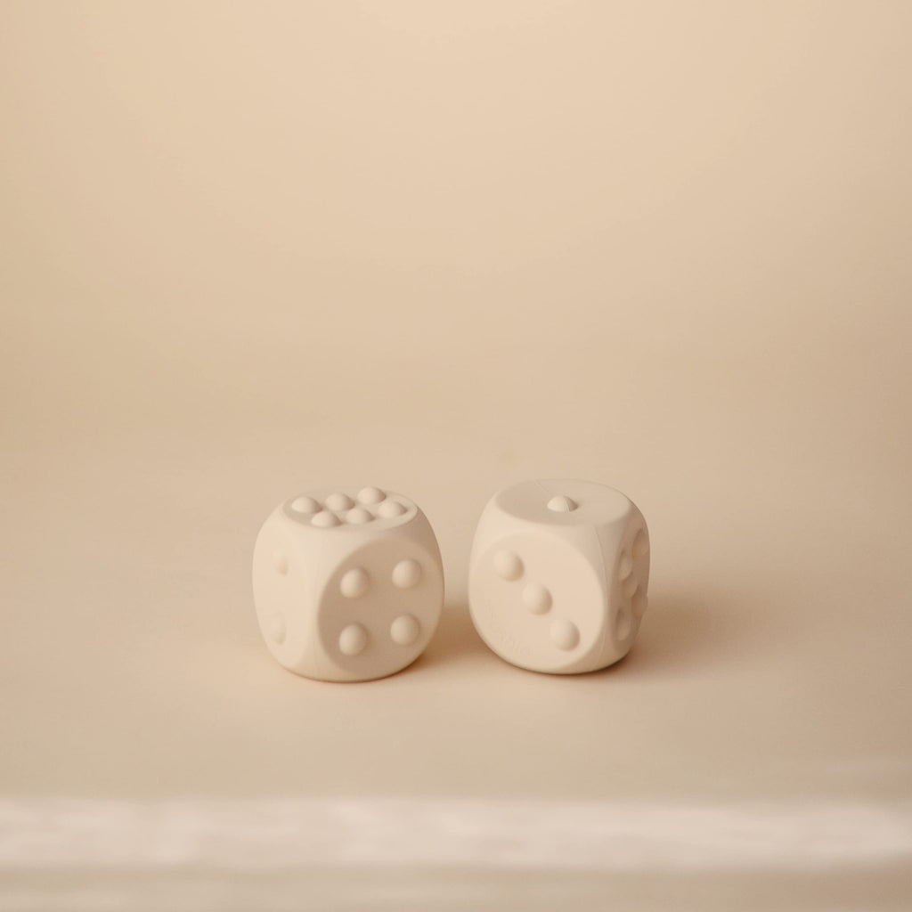 Mushie Silicone Dice Press Toy for Sensory Play – Blush/Shifting Sand, 10+ Months
