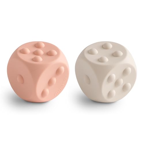 Mushie Silicone Dice Press Toy for Sensory Play – Blush/Shifting Sand, 10+ Months