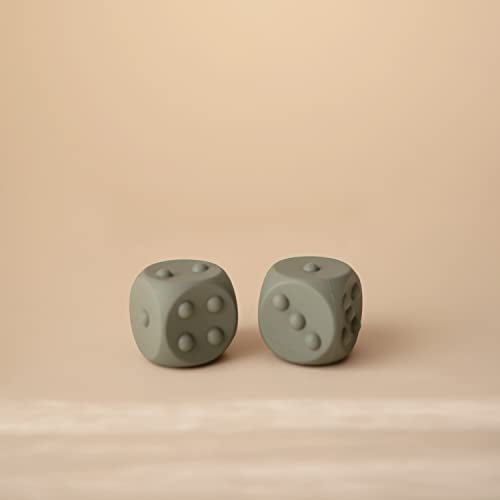 Mushie Silicone Dice Press Toy – Two Poppable Dice for Sensory and STEM Learning (Dried Thyme/Natural)