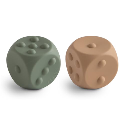 Mushie Silicone Dice Press Toy – Two Poppable Dice for Sensory and STEM Learning (Dried Thyme/Natural)