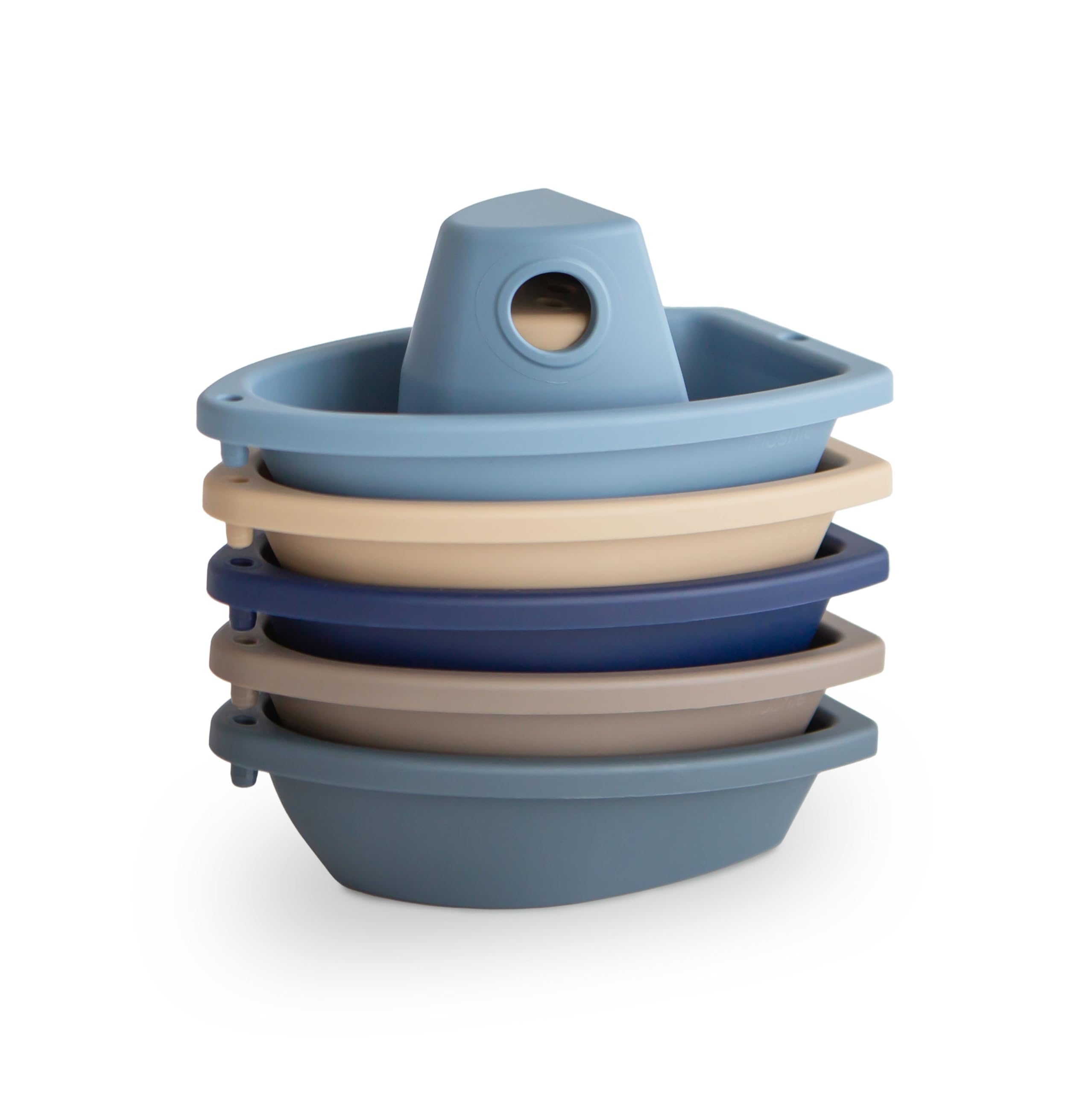 mushie Stackable Bath Boats (Ocean) - Set of 5 Floating Bath Toys, BPA-Free, Made in Denmark