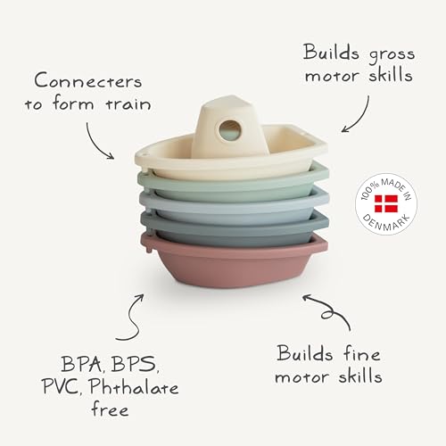 mushie Stackable Bath Boats (Ocean) - Set of 5 Floating Bath Toys, BPA-Free, Made in Denmark