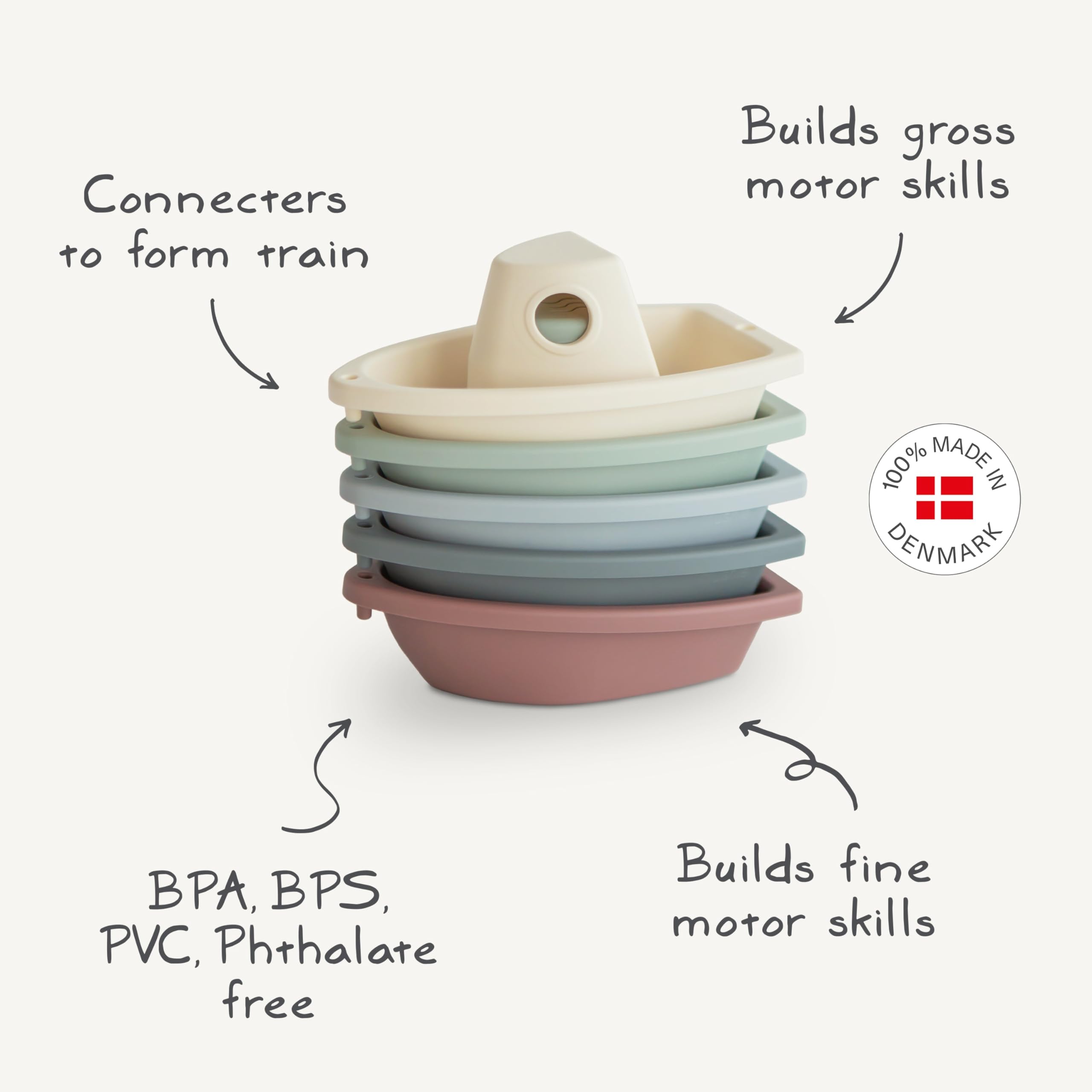 mushie Stackable Bath Boats (Ocean) - Set of 5 Floating Bath Toys, BPA-Free, Made in Denmark