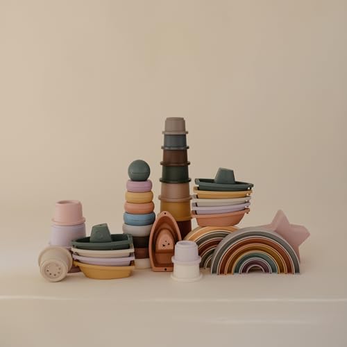 mushie Stackable Bath Boats (Petal) – Set of 5 Floating Bath Toys for Toddlers, BPA-Free, Made in Denmark
