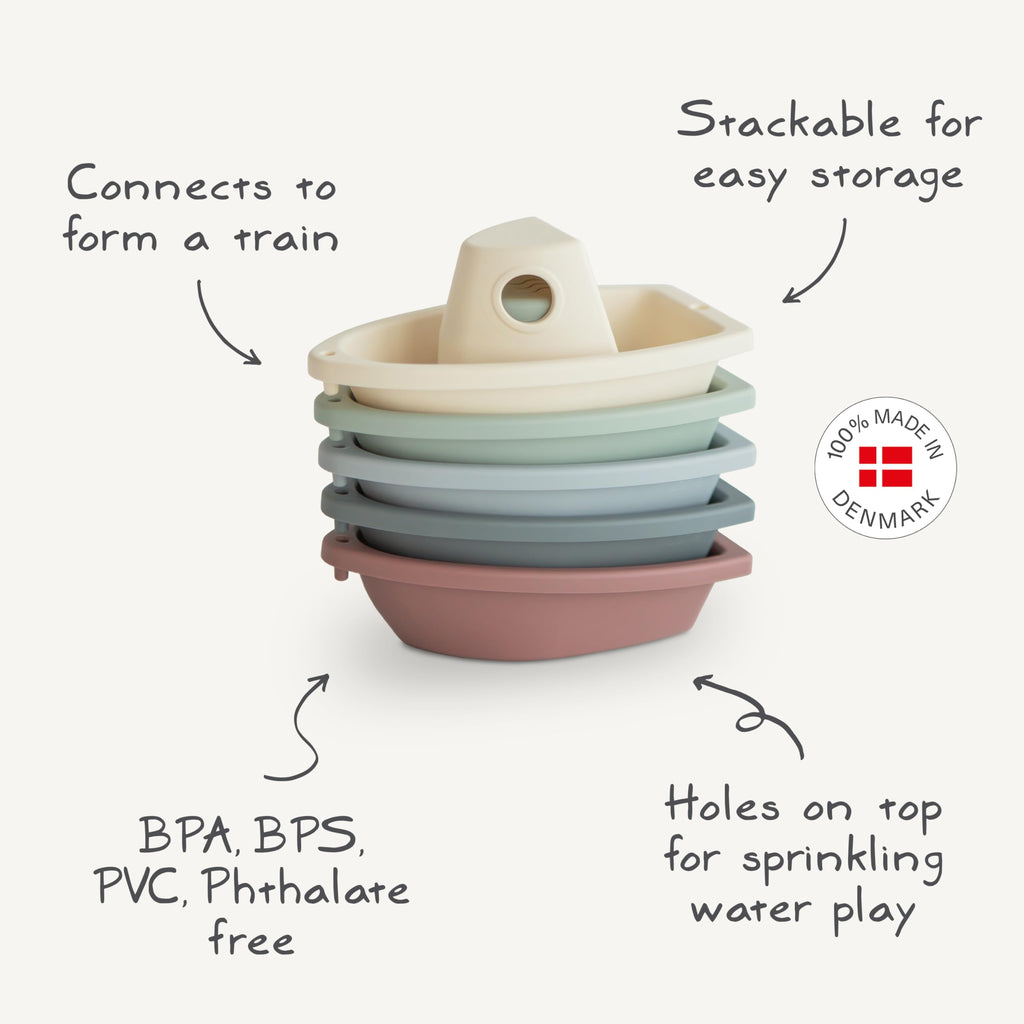 mushie Stackable Bath Boats (Petal) – Set of 5 Floating Bath Toys for Toddlers, BPA-Free, Made in Denmark