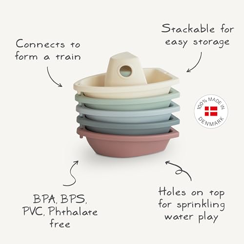 mushie Stackable Bath Boats (Rustic) – Set of 5 Floating Bath Toys for Babies & Toddlers