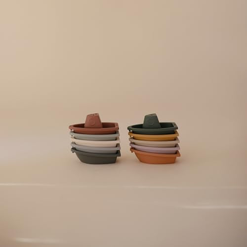 mushie Stackable Bath Boats (Rustic) – Set of 5 Floating Bath Toys for Babies & Toddlers
