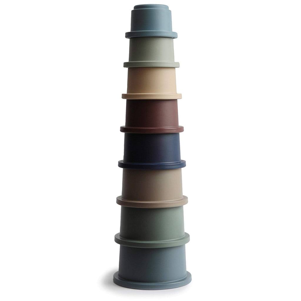 Mushie Stacking Cups (Forest) - 8-Piece Set | Non-Toxic, BPA-Free, Made in Denmark