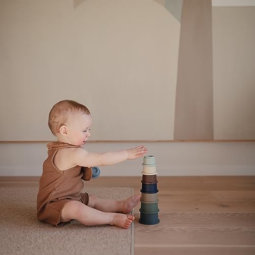 Mushie Stacking Cups (Forest) - 8-Piece Set | Non-Toxic, BPA-Free, Made in Denmark