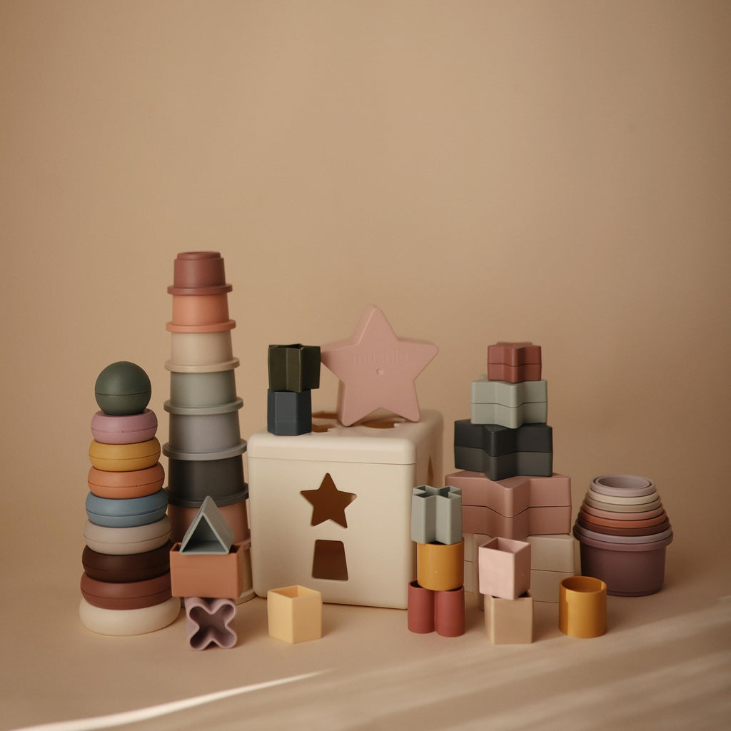 Mushie Stacking Cups (Forest) - 8-Piece Set | Non-Toxic, BPA-Free, Made in Denmark