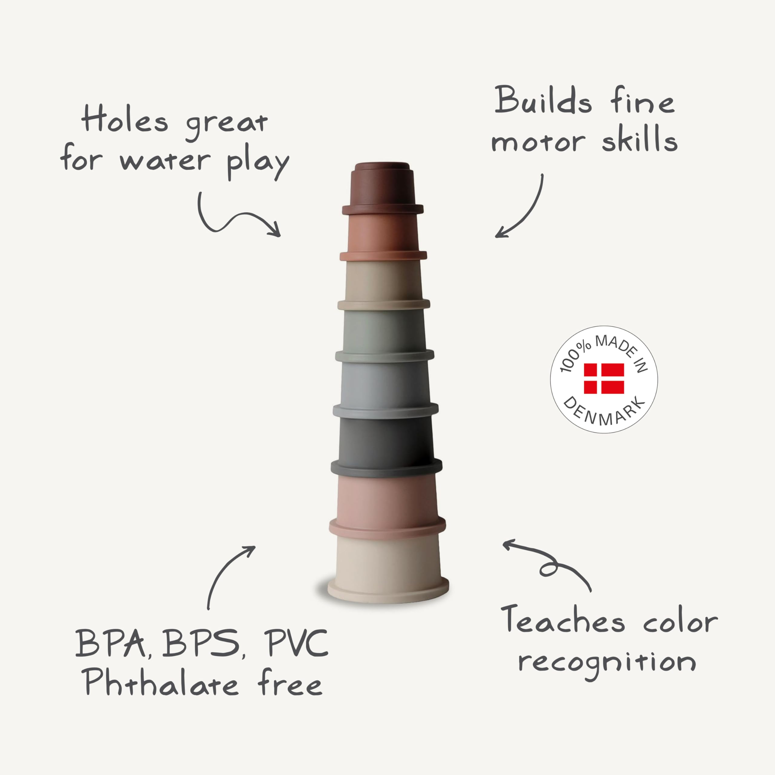 Mushie Stacking Cups (Forest) - 8-Piece Set | Non-Toxic, BPA-Free, Made in Denmark