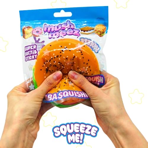 Mushmeez Taba Squishy Burger Jumbo 3.5" - Peelable Layered Squishy Toy for Stress Relief