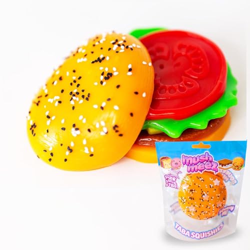 Mushmeez Taba Squishy Burger Jumbo 3.5" - Peelable Layered Squishy Toy for Stress Relief
