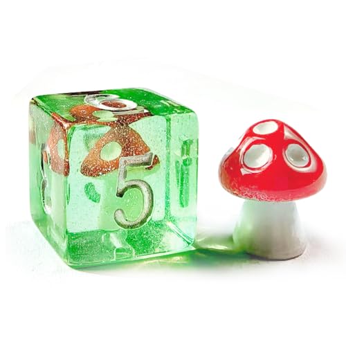 Mushroom DND Dice Set – 7-Piece Polyhedral Resin Dice with Cute Mushroom Inclusions for RPG Games