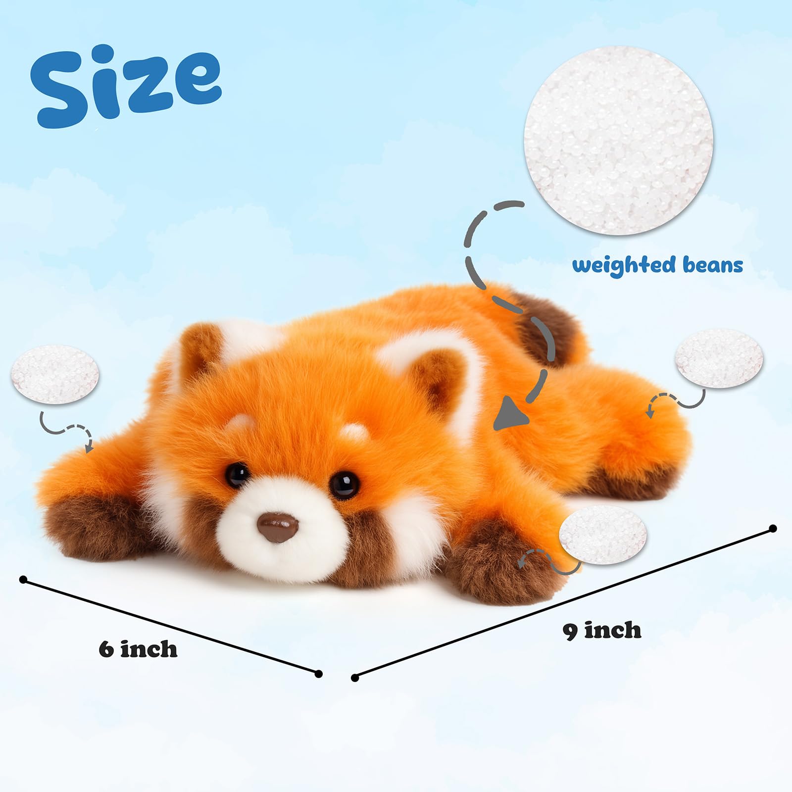 Mushymallow Adorable Red Panda Stuffed Animal - Soft Plush Toy with Weighted Beans, Cute Gift for Kids and Adults