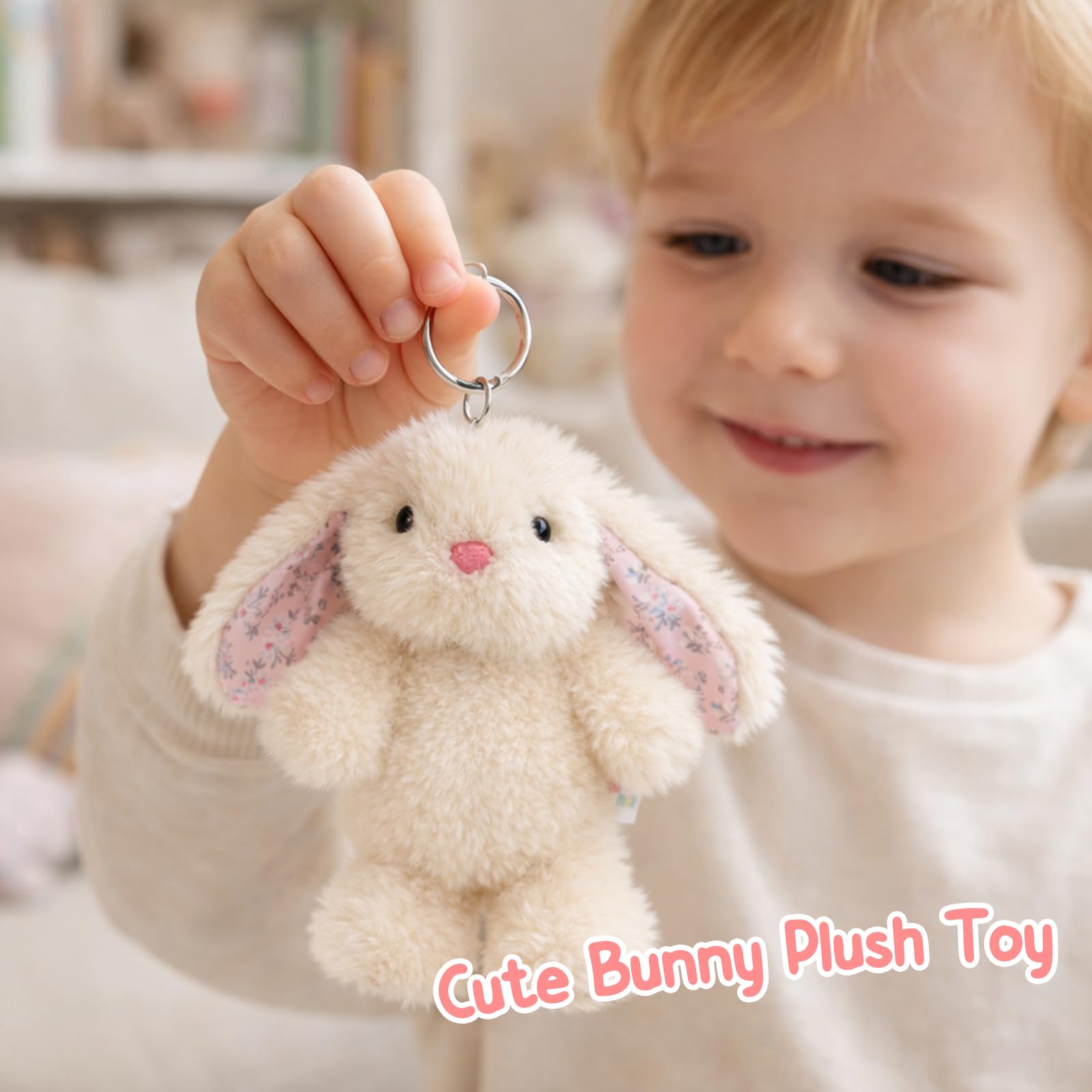 Mushymallow Beige Bunny Stuffed Animal Keychain – 7-Inch Soft Plush Rabbit for Backpacks