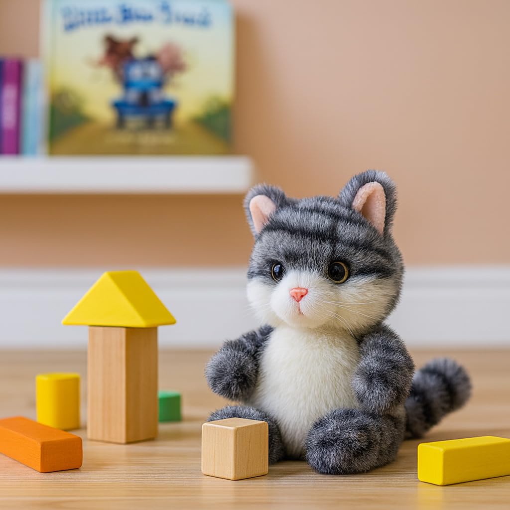 Mushymallow Gray Squeaky Cat Plush – Soft Palm-Sized Stuffed Animal for Stress Relief