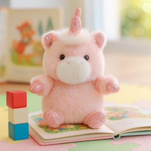 Mushymallow Pink Unicorn Plush Toy – Soft, Squeaky, Palm-Sized Stress Relief for Kids and Adults