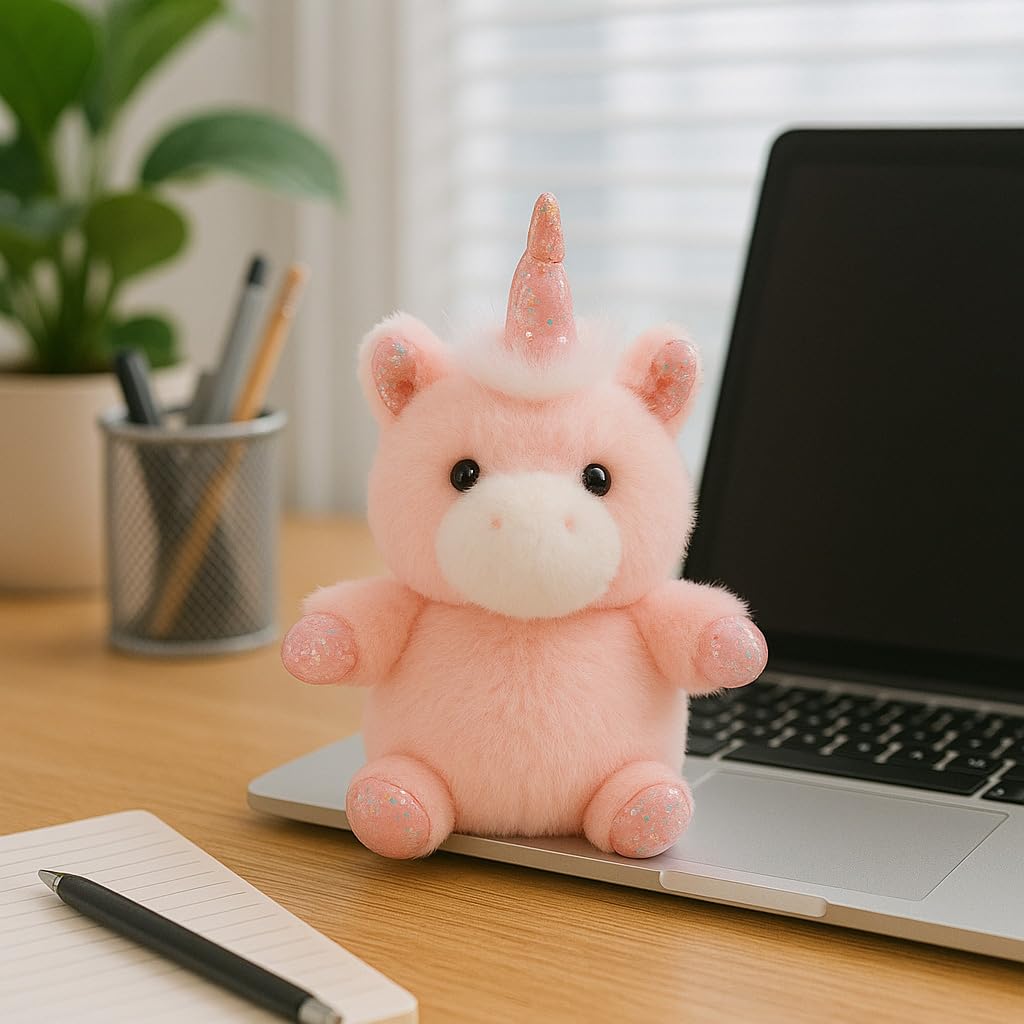 Mushymallow Pink Unicorn Plush Toy – Soft, Squeaky, Palm-Sized Stress Relief for Kids and Adults
