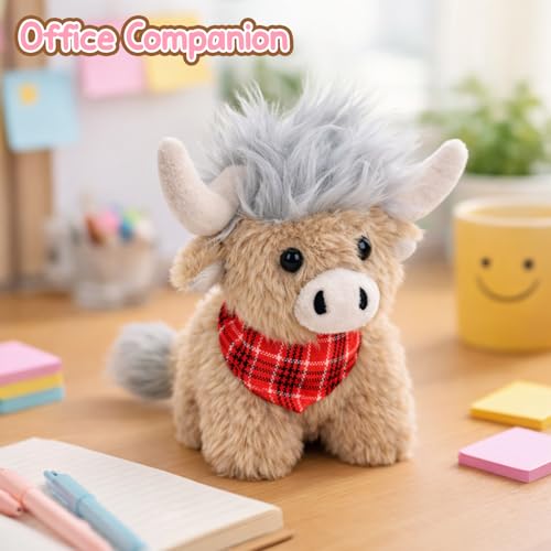 Mushymallow Sitting Highland Cow Plush Toy - Soft Gray Stuffed Animal, Cuddly Gift for Kids and Toddlers